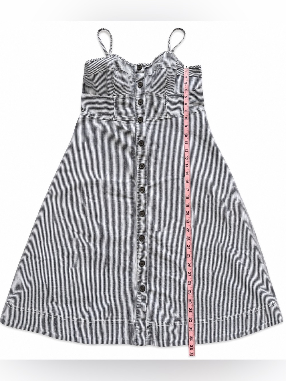 Universal Thread Striped Button-Front Denim Sundress in Blue & White Size Large - Picture 3 of 7
